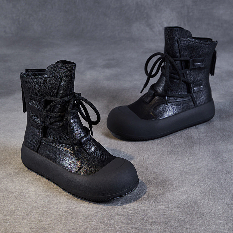 Genuine Leather Handmade Vintage Roman Boots Women's Autumn New Thick-soled Mid-barrel Casual Boots Cowhide Short Boots