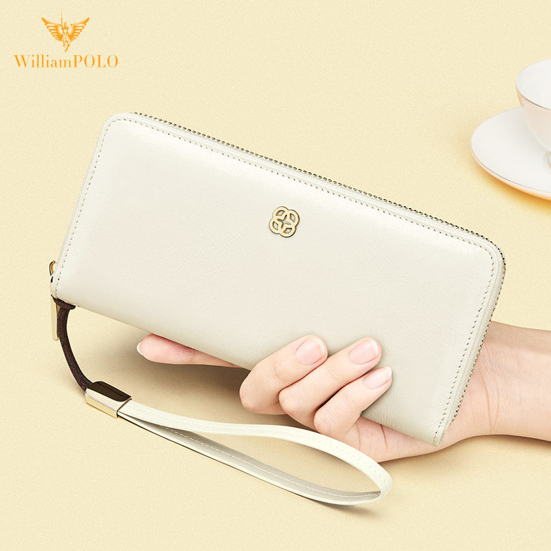 King Paul Women's Wallet Long Genuine Leather Large Capacity Zipper Clutch Fashionable High-end Wallet Card Bag