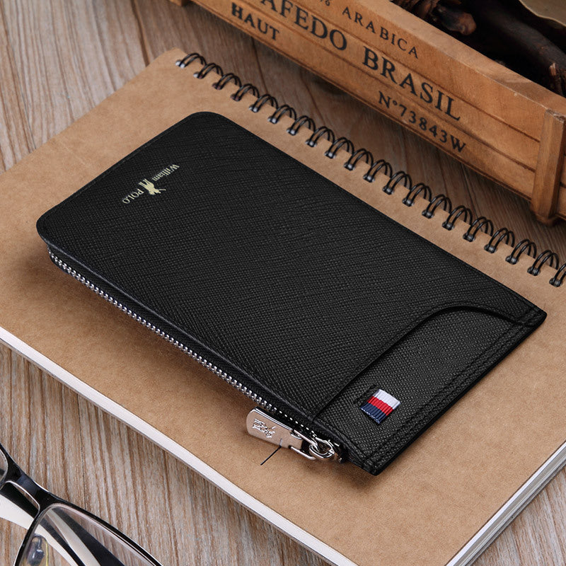 King Paul Card Holder Men's Ultra-thin Genuine Leather Multi-card Holder Wallet Men's Short Zipper Card Holder Bank Card Holder