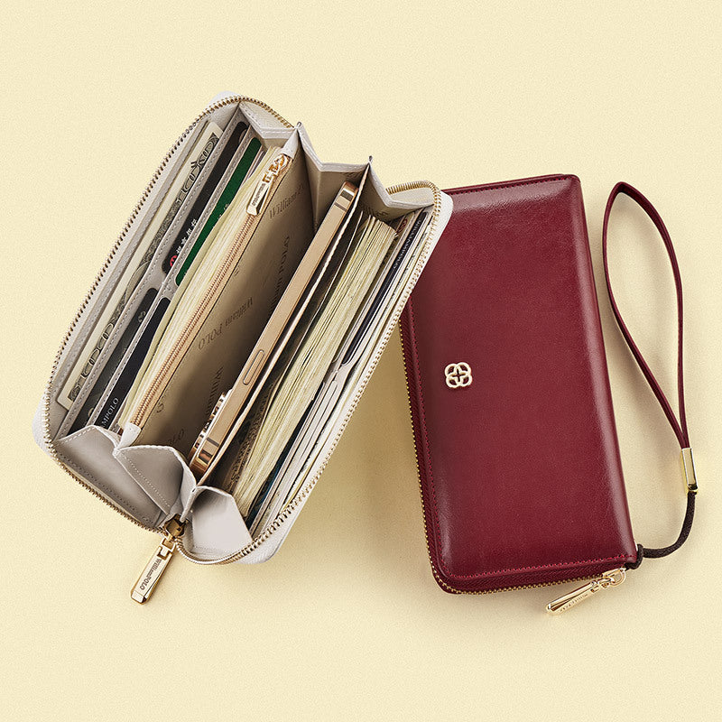 King Paul Women's Wallet Long Genuine Leather Large Capacity Zipper Clutch Fashionable High-end Wallet Card Bag