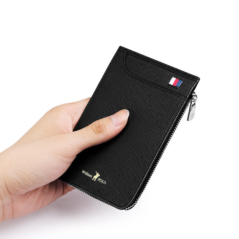 King Paul Card Holder Men's Ultra-thin Genuine Leather Multi-card Holder Wallet Men's Short Zipper Card Holder Bank Card Holder