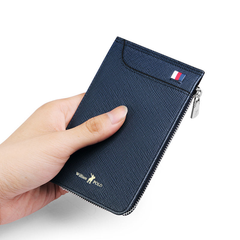 King Paul Card Holder Men's Ultra-thin Genuine Leather Multi-card Holder Wallet Men's Short Zipper Card Holder Bank Card Holder