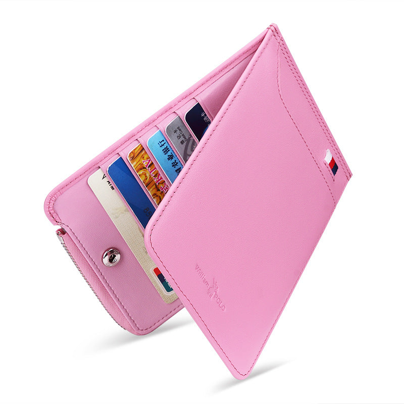 King Paul Card Holder Men's Ultra-thin Genuine Leather Multi-card Holder Wallet Men's Short Zipper Card Holder Bank Card Holder