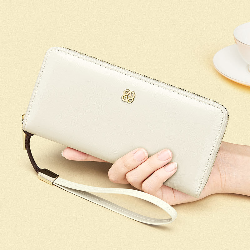 King Paul Women's Wallet Long Genuine Leather Large Capacity Zipper Clutch Fashionable High-end Wallet Card Bag