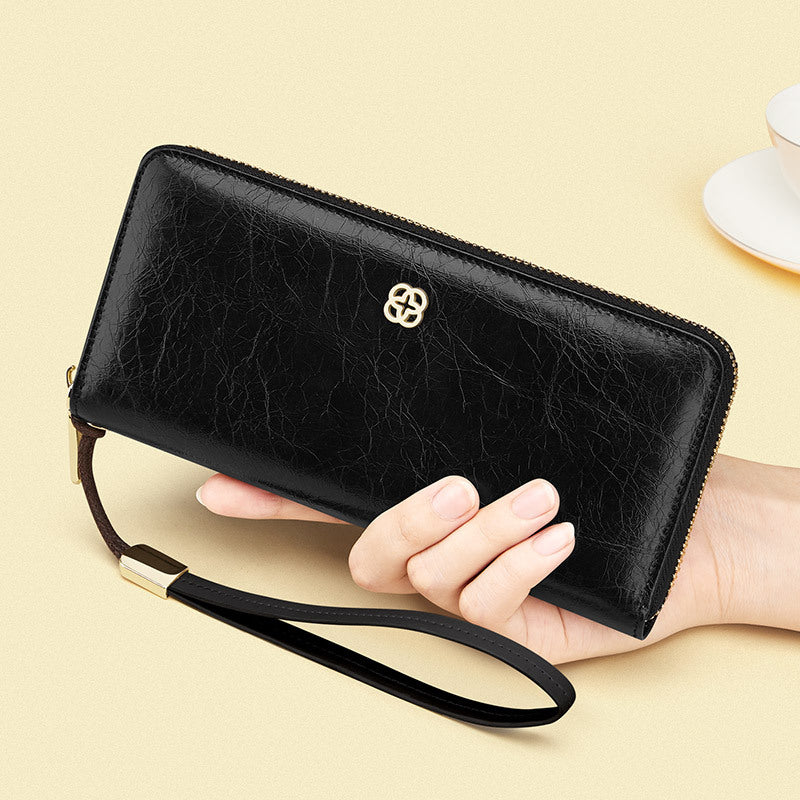 King Paul Women's Wallet Long Genuine Leather Large Capacity Zipper Clutch Fashionable High-end Wallet Card Bag