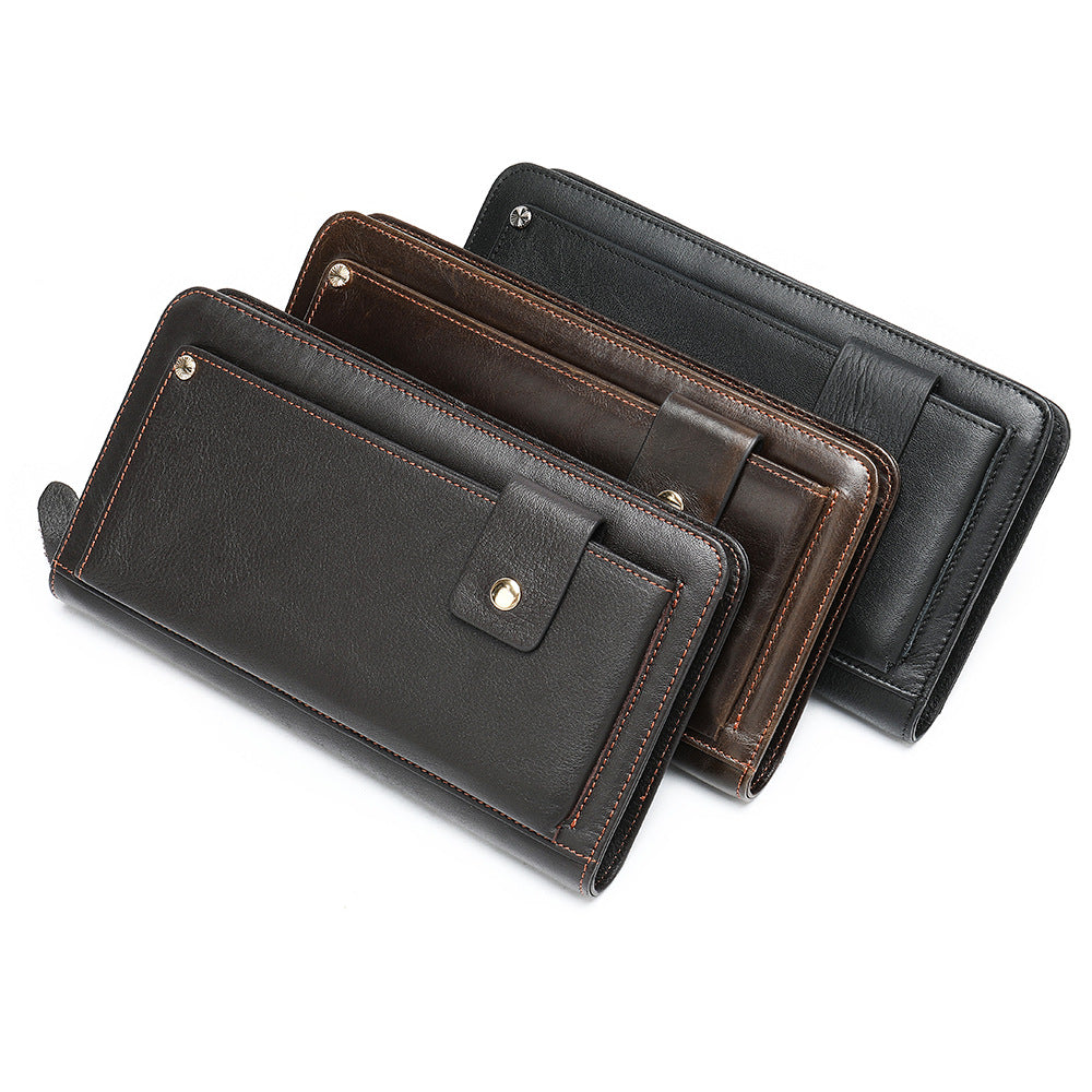 Men's Genuine Leather Wallet Clutch Bag Casual Fashion Distinctive Clutch Bag Multi-Card Retro Wallet