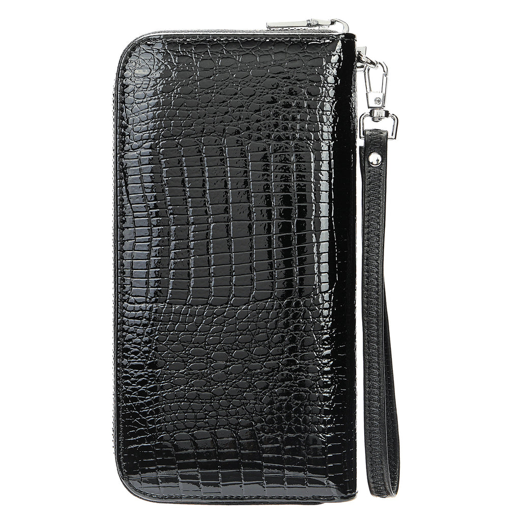 Maronte Genuine Leather Women's Wallet Long Zipper Mobile Phone Bag Fashionable Simple Clutch Bag Patent Leather Coin Purse