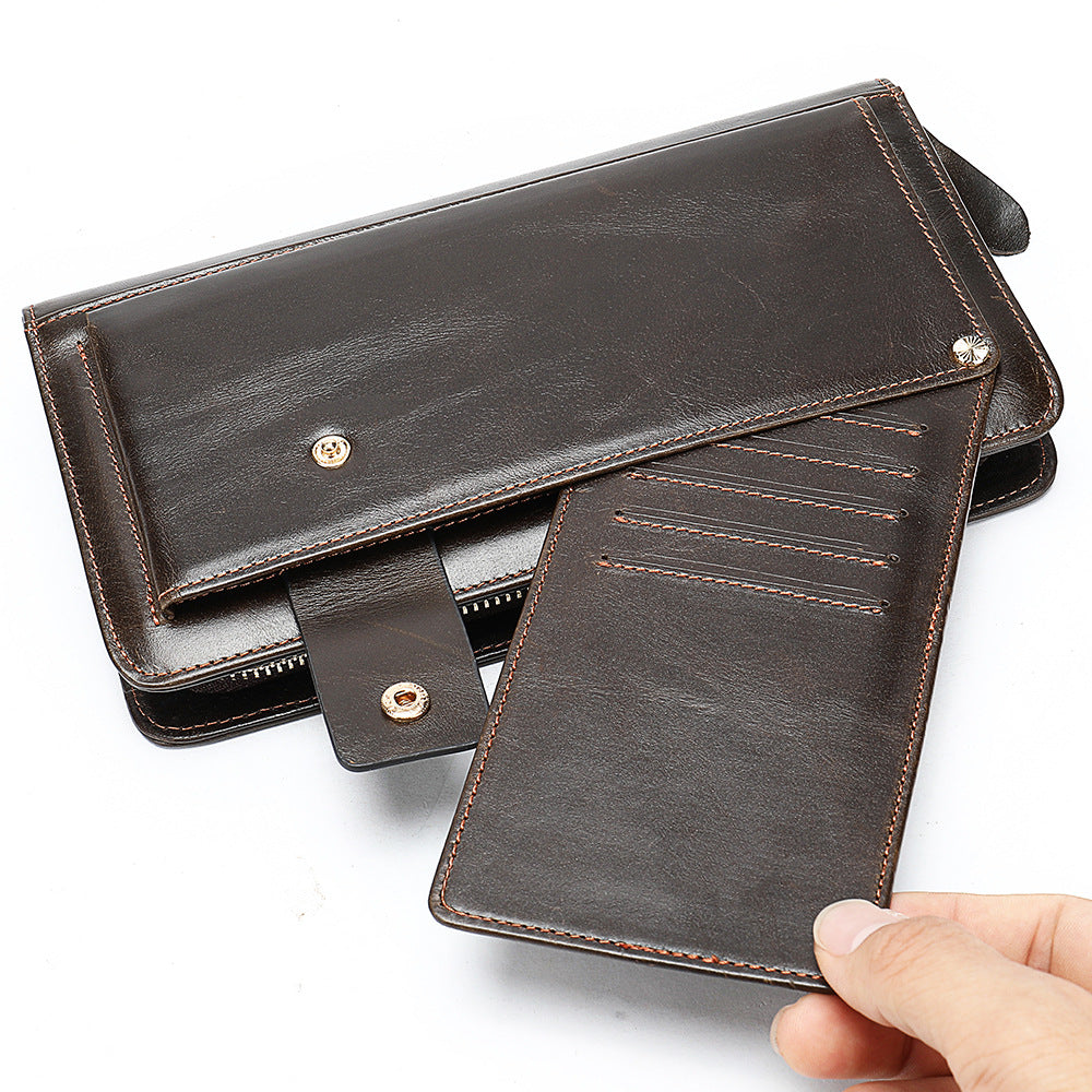 Men's Genuine Leather Wallet Clutch Bag Casual Fashion Distinctive Clutch Bag Multi-Card Retro Wallet