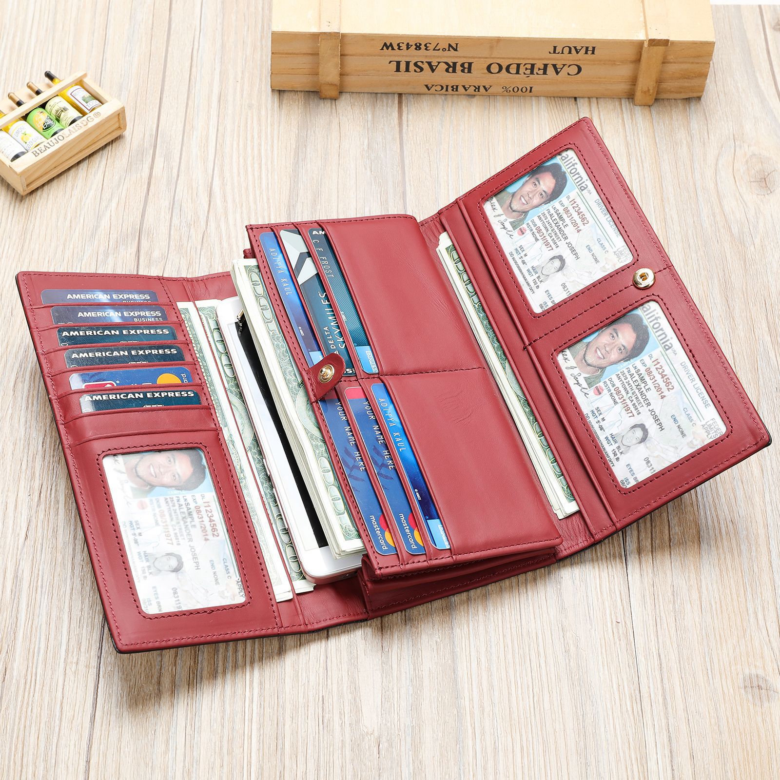 Anti-magnetic RFID Genuine Leather Women's Wallet Mid-length European And American Retro Women's Wallet Tri-fold Clutch Coin Purse