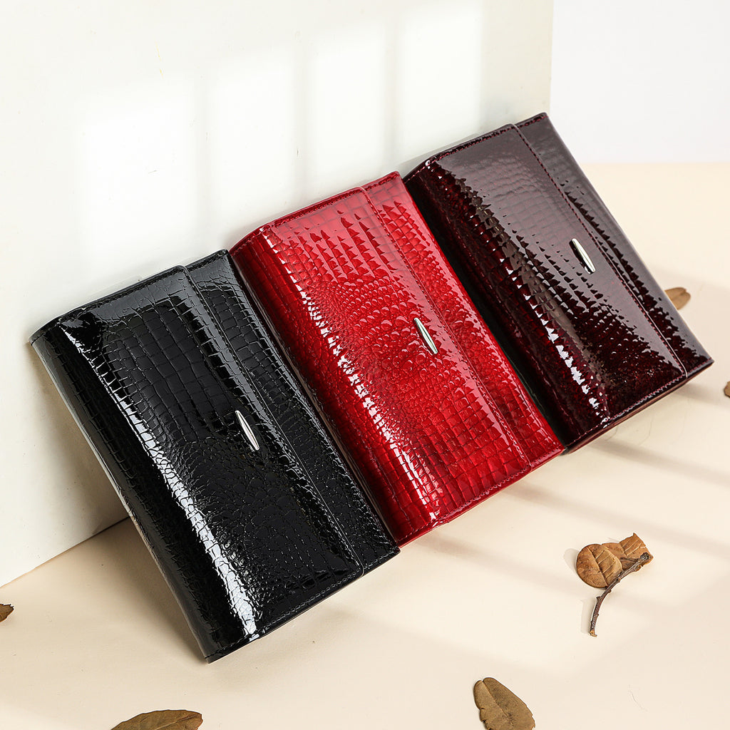 Women's Genuine Leather Wallet Patent Leather Wallet Multi-card Bits Women's Trendy Fashion All-match
