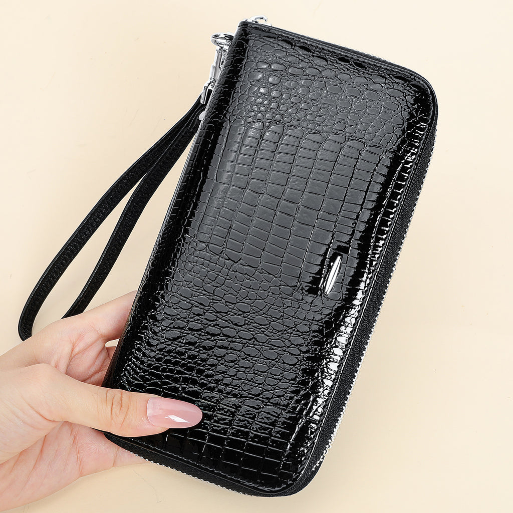Maronte Genuine Leather Women's Wallet Long Zipper Mobile Phone Bag Fashionable Simple Clutch Bag Patent Leather Coin Purse