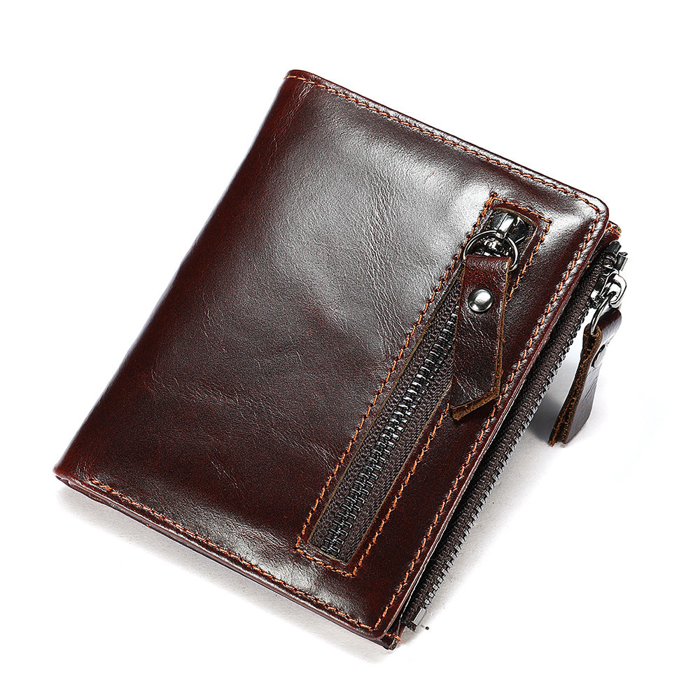 Men's Genuine Leather Coin Purse Vintage Casual Vertical Wallet Top Layer Cowhide Gold Clip Trendy Wallet