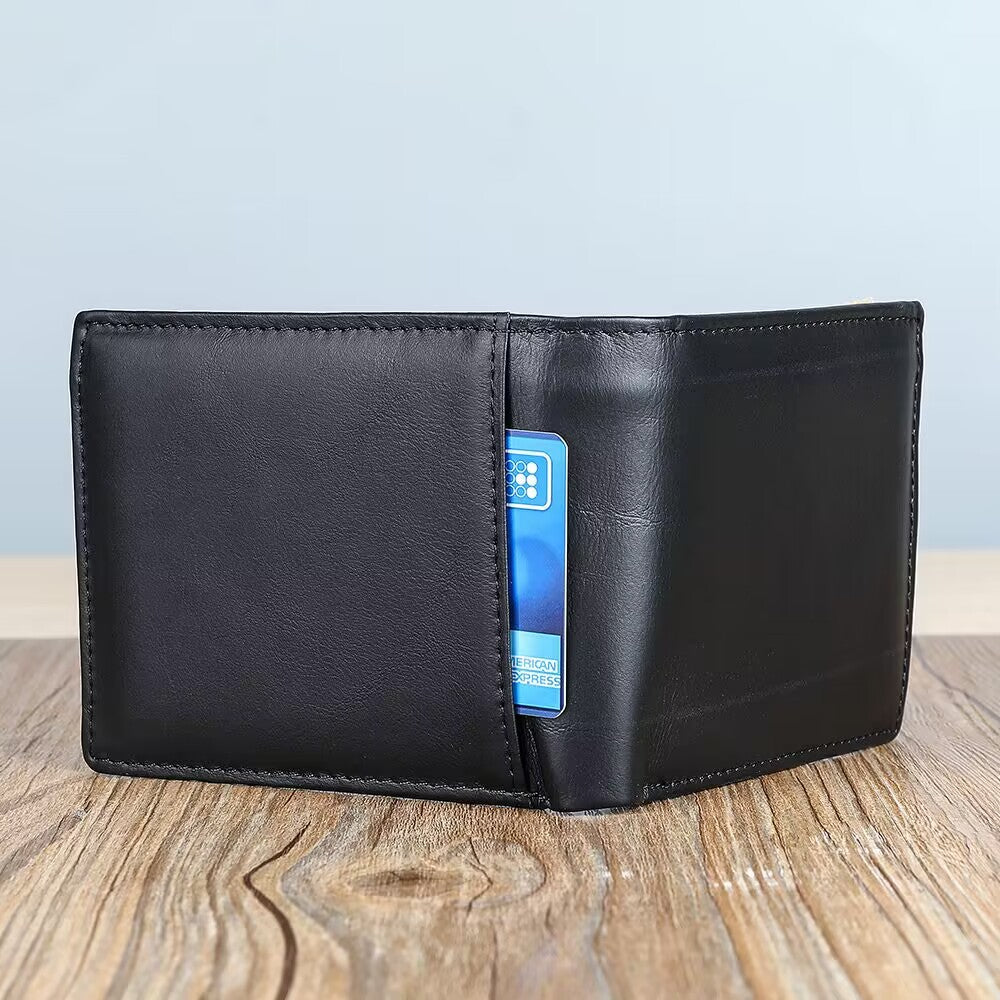 Men's Wallet Top Layer Cowhide Short Horizontal Wallet Genuine Leather Vintage Wallet Men's Bank Card Bag
