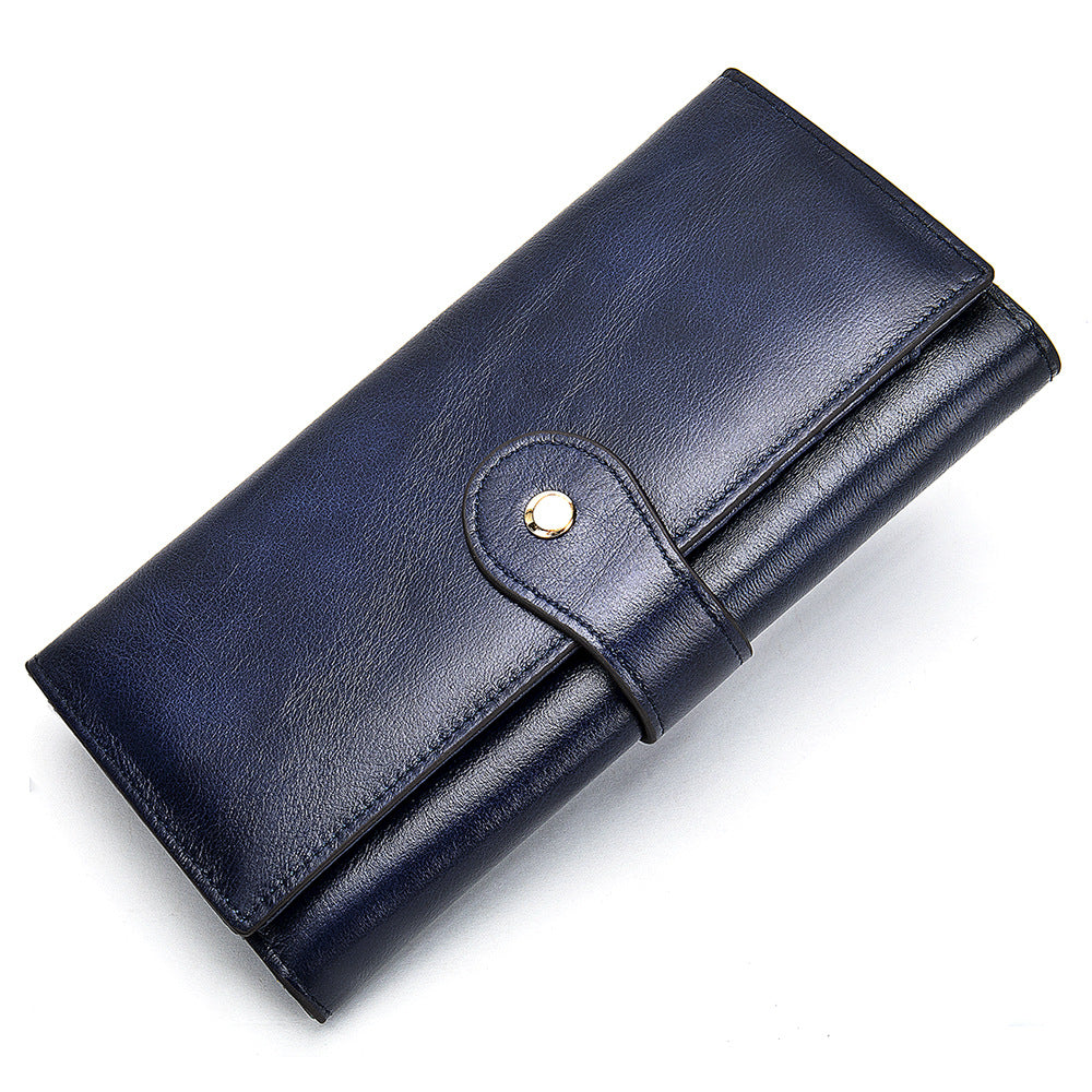 Anti-magnetic RFID Genuine Leather Women's Wallet Mid-length European And American Retro Women's Wallet Tri-fold Clutch Coin Purse