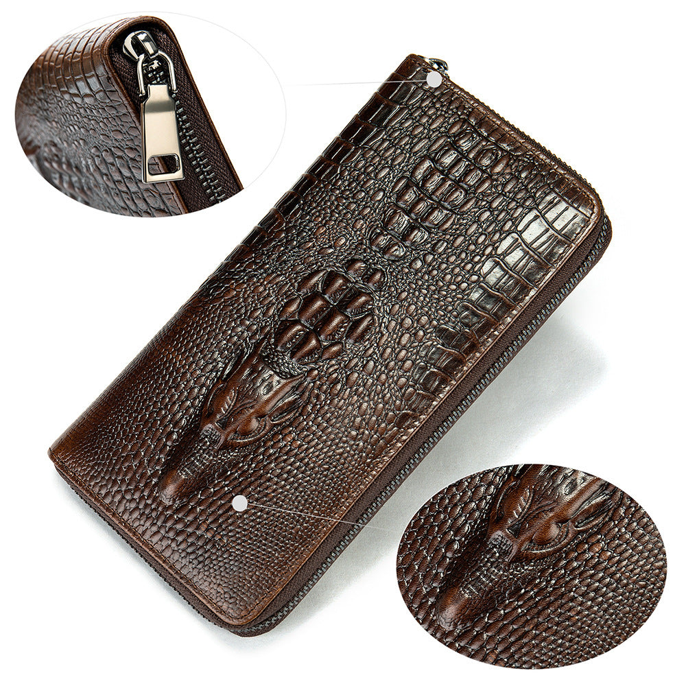 Men's Long Wallet Genuine Leather Crocodile Pattern Business Multi-Card Holder Clutch Top Layer Cowhide Wallet For Men