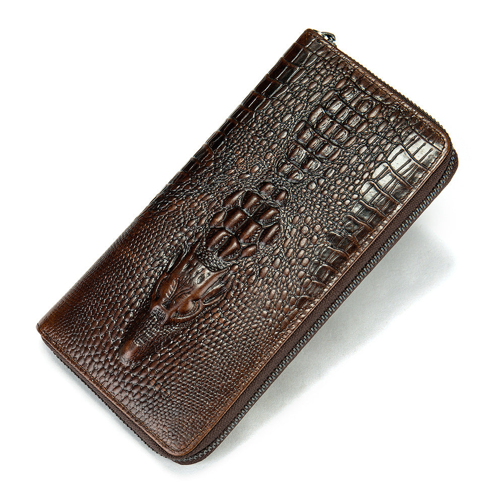Men's Long Wallet Genuine Leather Crocodile Pattern Business Multi-Card Holder Clutch Top Layer Cowhide Wallet For Men