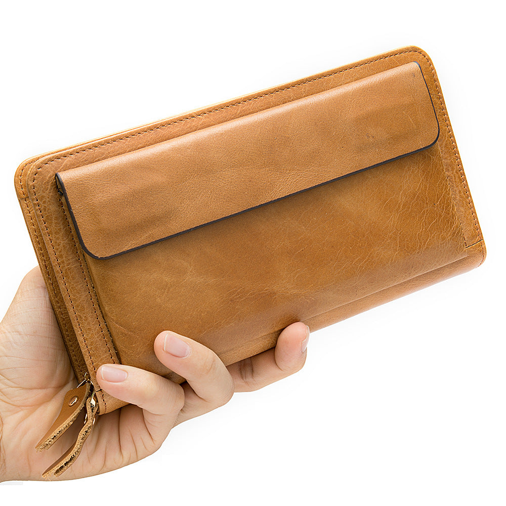Men's Wallet Long Top-Layer Cowhide Clutch Double-Layer Zipper Wallet Coin Purse For Men