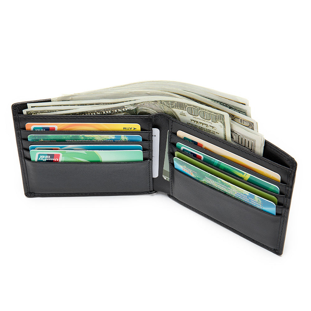 Business Men's Genuine Leather Wallet Multi-Card Cowhide Horizontal Simple Coin Wallet