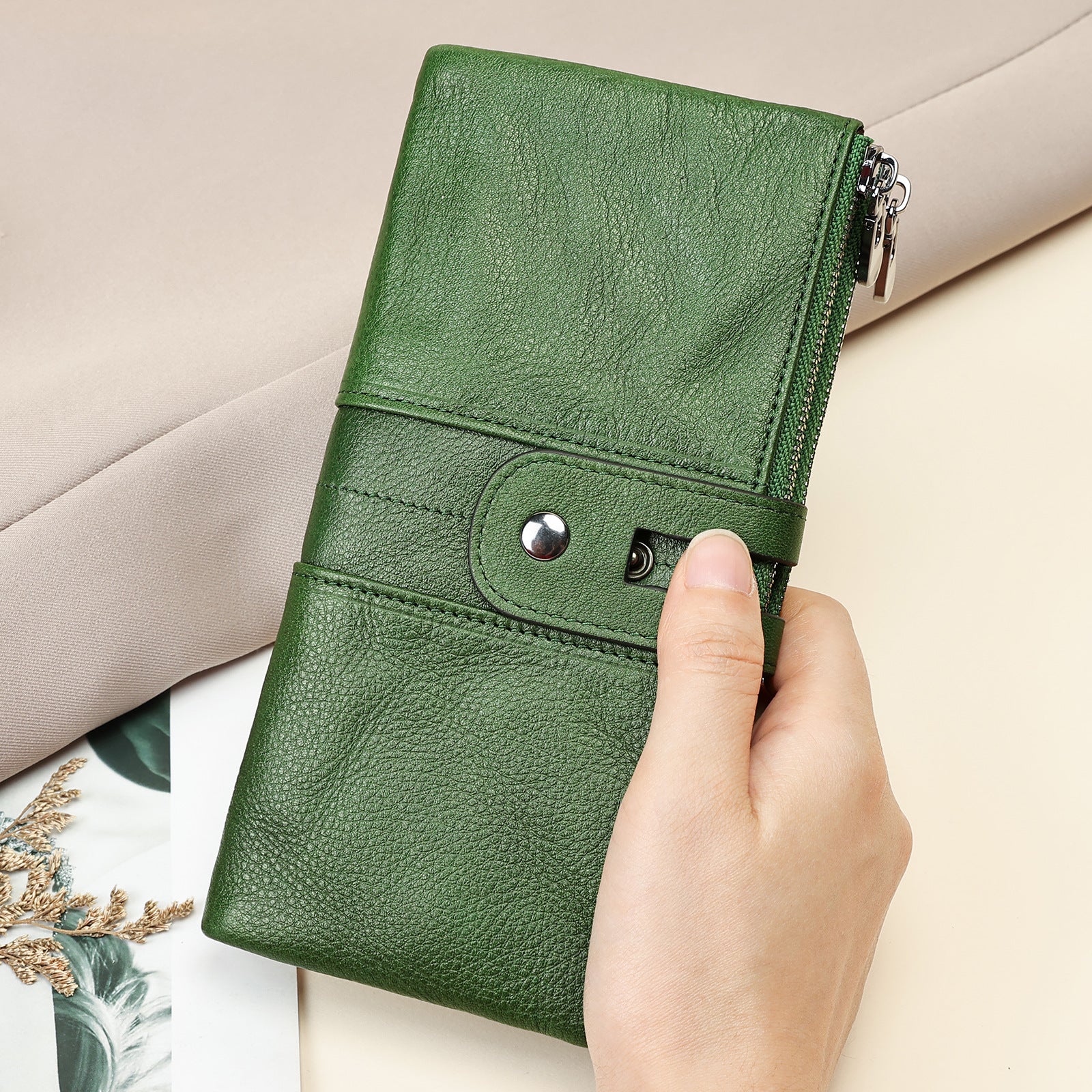 Anti-magnetic Retro Genuine Leather Wallet Long Women's Clutch High-end Multi-functional First-layer Cowhide Wallet