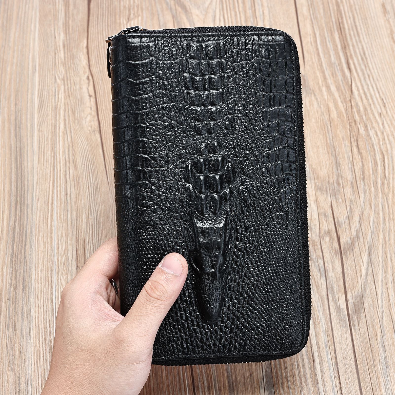 Men's Long Wallet Genuine Leather Crocodile Pattern Business Multi-Card Holder Clutch Top Layer Cowhide Wallet For Men