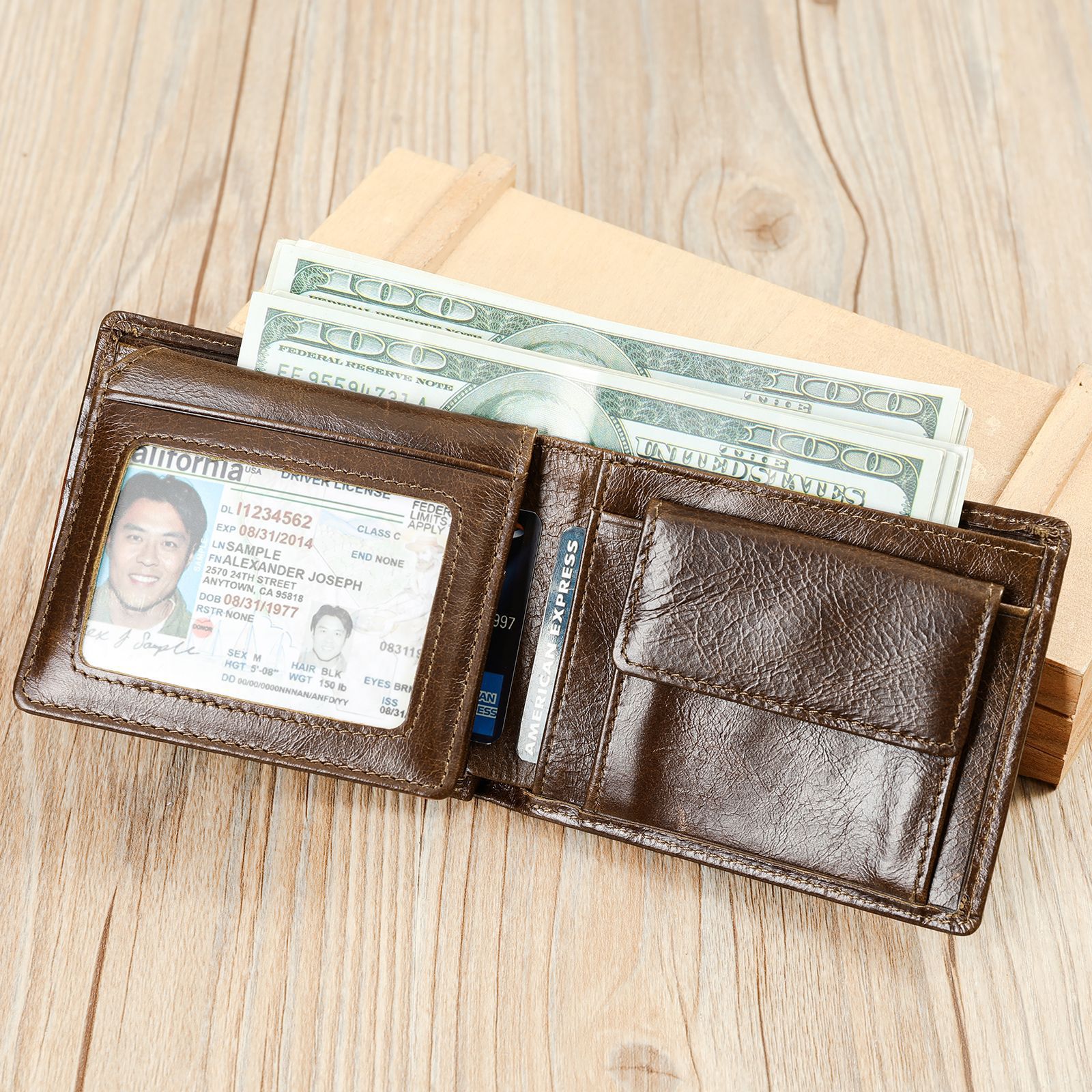 Genuine Leather Anti-magnetic Wallet Men's Business Multi-card Wallet Anti-theft Brush RFID Coin Wallet Wallet