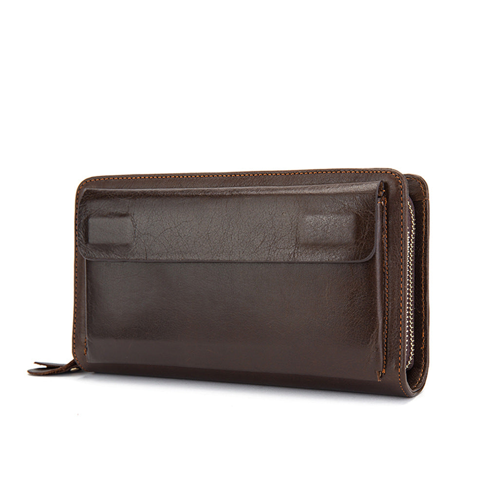 Men's Wallet Long Top-Layer Cowhide Clutch Double-Layer Zipper Wallet Coin Purse For Men
