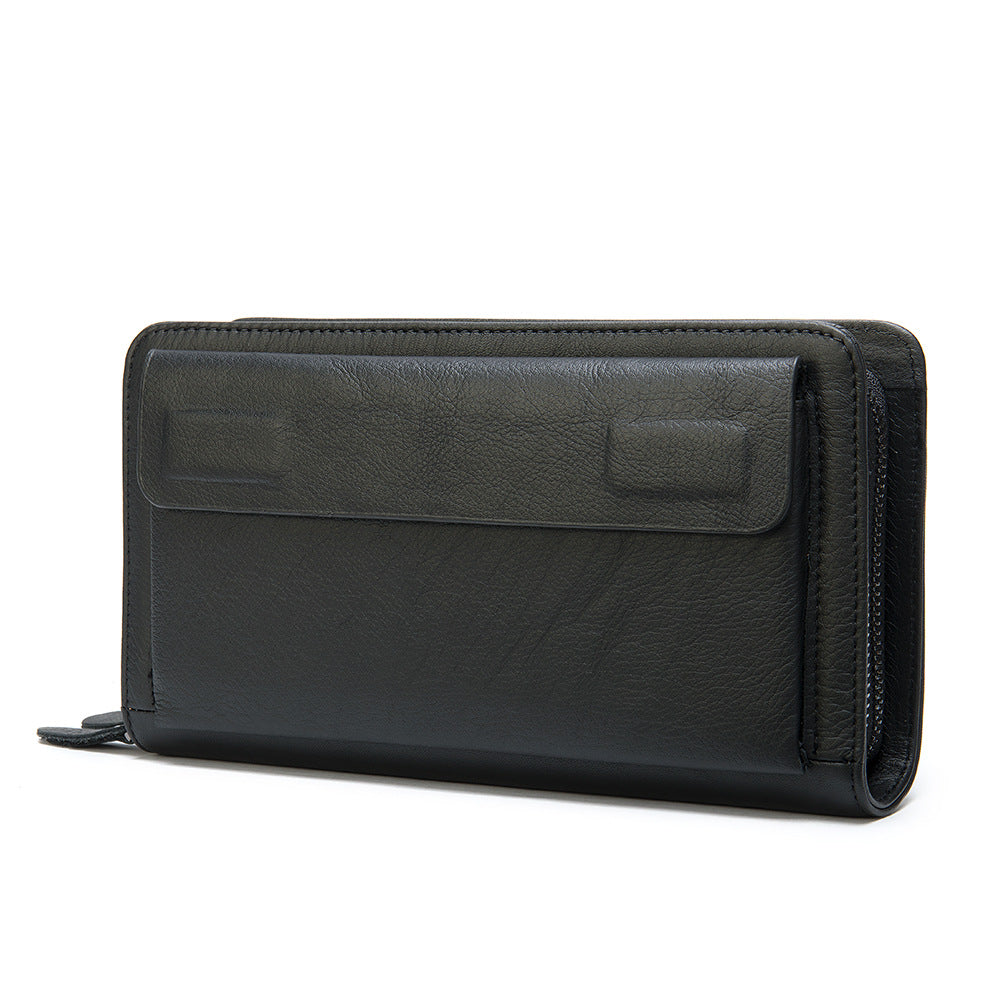 Men's Wallet Long Top-Layer Cowhide Clutch Double-Layer Zipper Wallet Coin Purse For Men