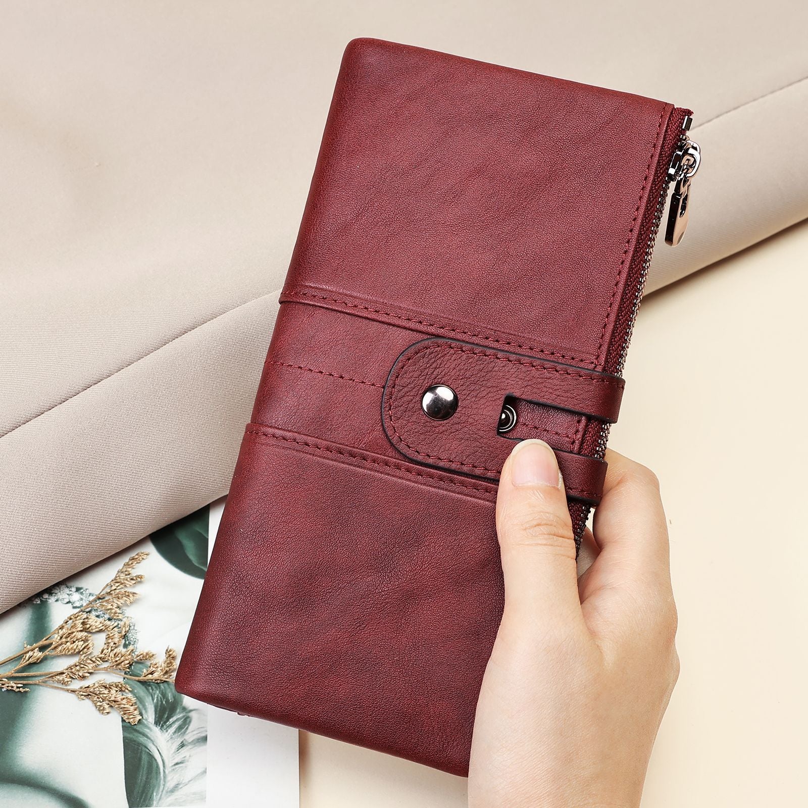 Anti-magnetic Retro Genuine Leather Wallet Long Women's Clutch High-end Multi-functional First-layer Cowhide Wallet