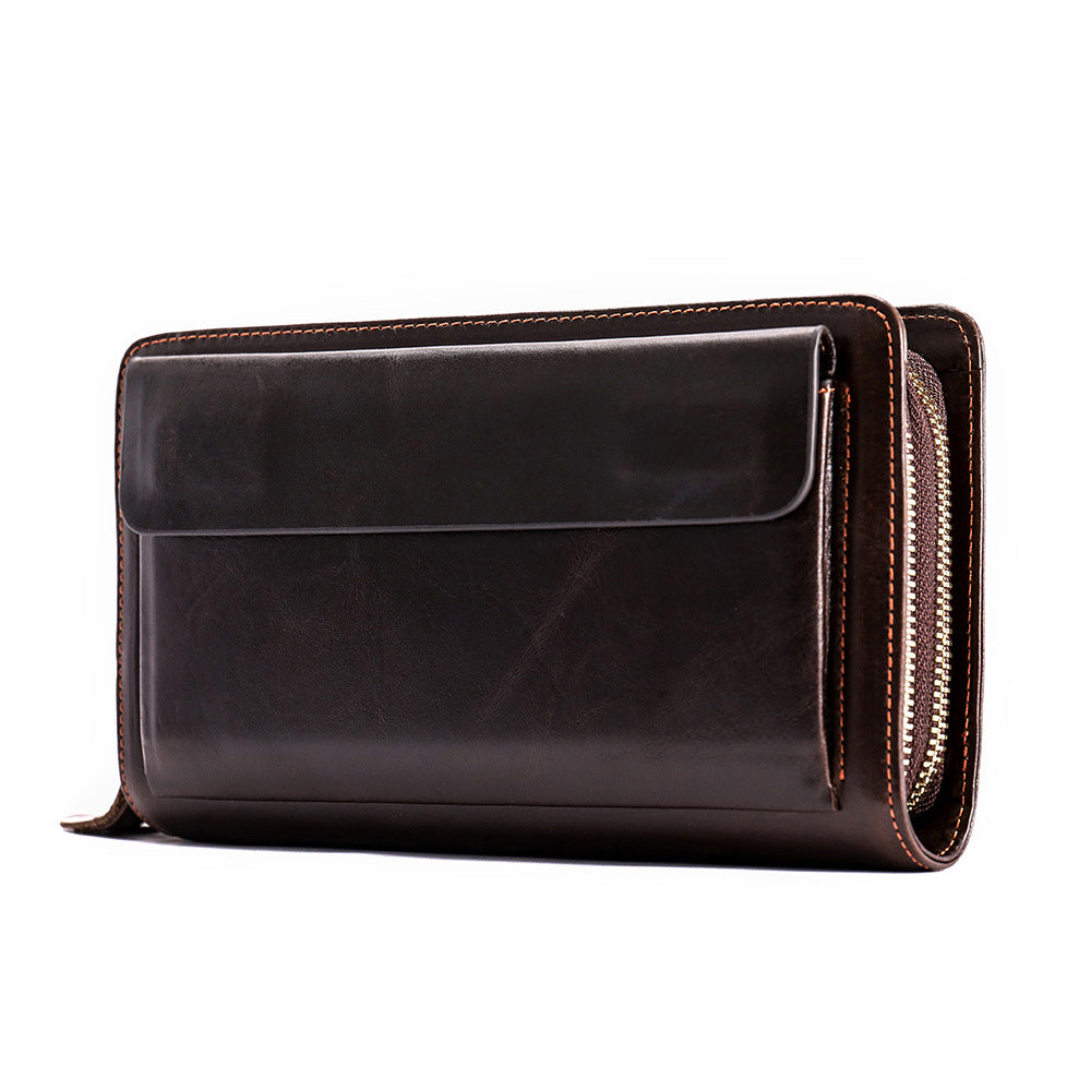 Men's Wallet Long Top-Layer Cowhide Clutch Double-Layer Zipper Wallet Coin Purse For Men