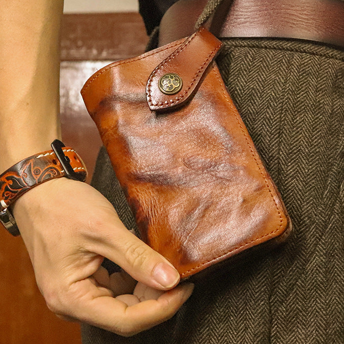 AliExpress Cross-border Wallet Supply Men's Long Wallet Handmade Crumple Vegetable Tanned Leather Wallet Japanese Card Bag Wallet