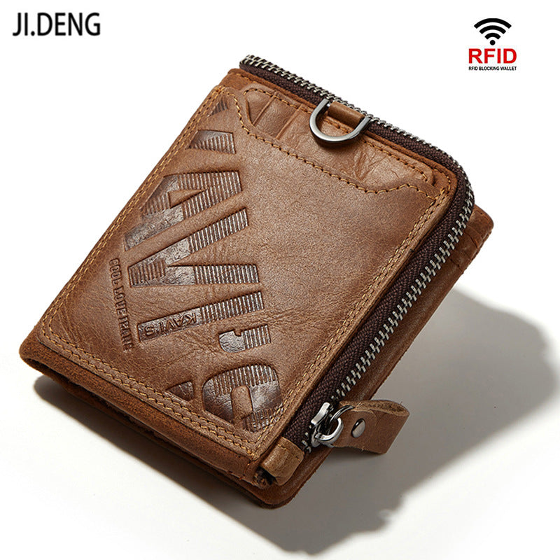 Factory Real Cowhide Men's Short Men's And Women's Wallet Fashion Casual Zipper Wallet Open Multi-function Change