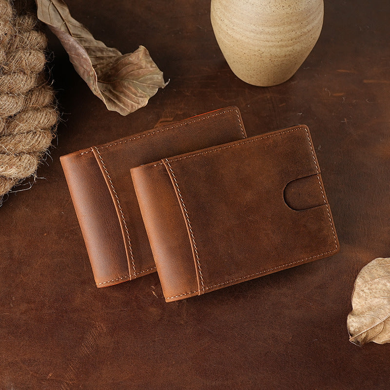 European And American Retro Crazy Horse Leather Wallet Men's Short Wallet RFID Anti-theft Brush Layer Cowhide Men's Wallet
