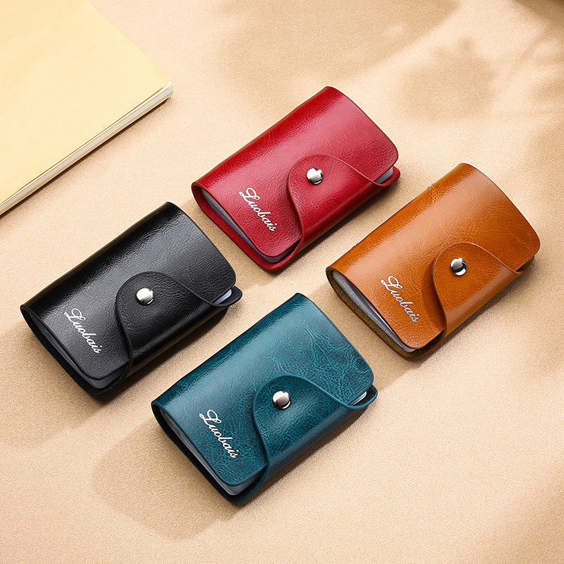 Card Bag Foreign Trade Cross-border New Men's And Women's Cowhide Oil Wax Genuine Leather Card Case Anti-degaussing Bank Bag Business Card Holder Storage