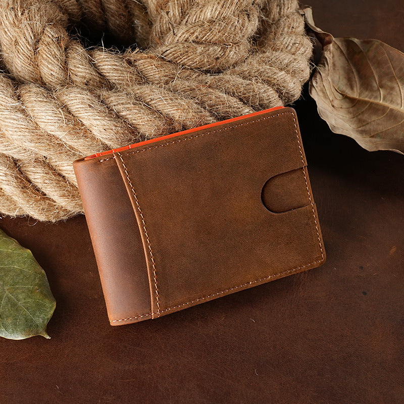 European And American Retro Crazy Horse Leather Wallet Men's Short Wallet RFID Anti-theft Brush Layer Cowhide Men's Wallet