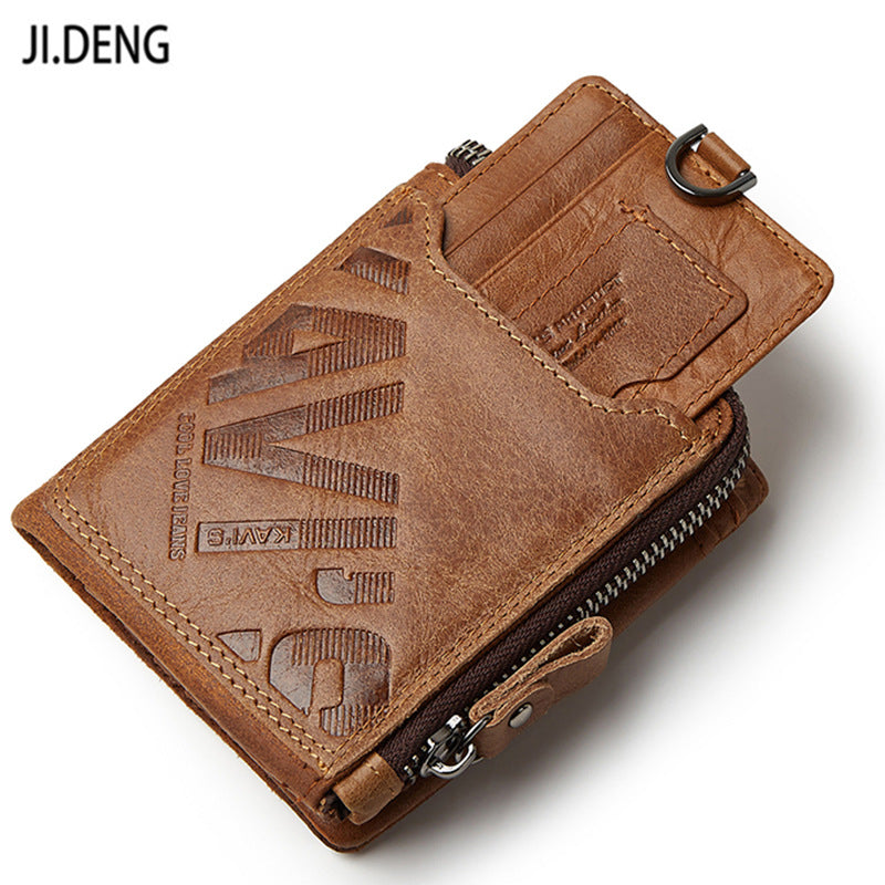 Factory Real Cowhide Men's Short Men's And Women's Wallet Fashion Casual Zipper Wallet Open Multi-function Change