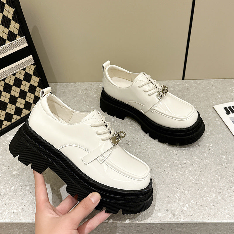 Loafers Women's 2024 New Lock Shoes With Shit On Shoes Leather Inner Height Mary Jane JK Uniform Shoes Comfortable