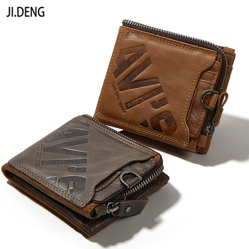 Factory Real Cowhide Men's Short Men's And Women's Wallet Fashion Casual Zipper Wallet Open Multi-function Change
