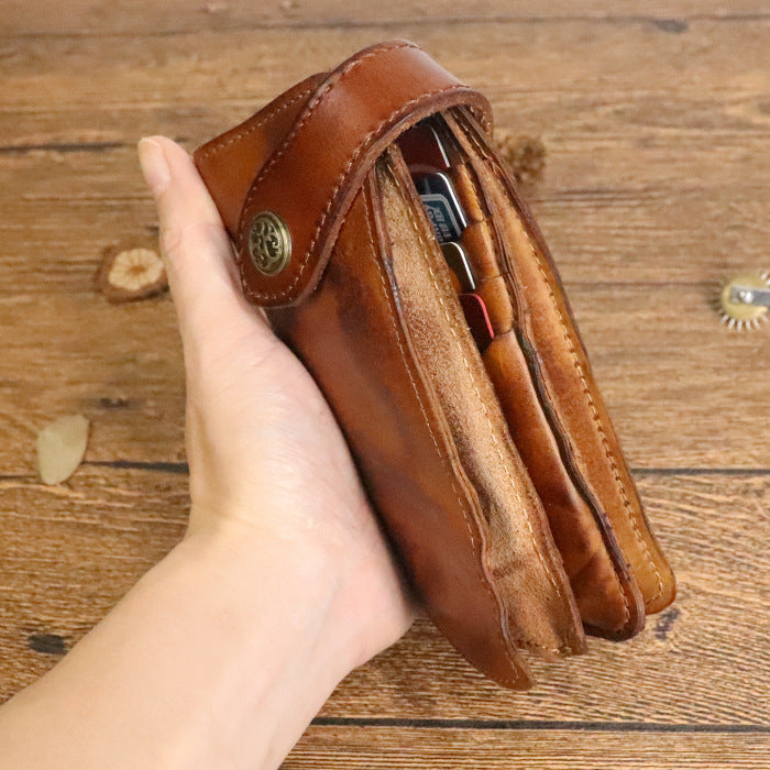AliExpress Cross-border Wallet Supply Men's Long Wallet Handmade Crumple Vegetable Tanned Leather Wallet Japanese Card Bag Wallet
