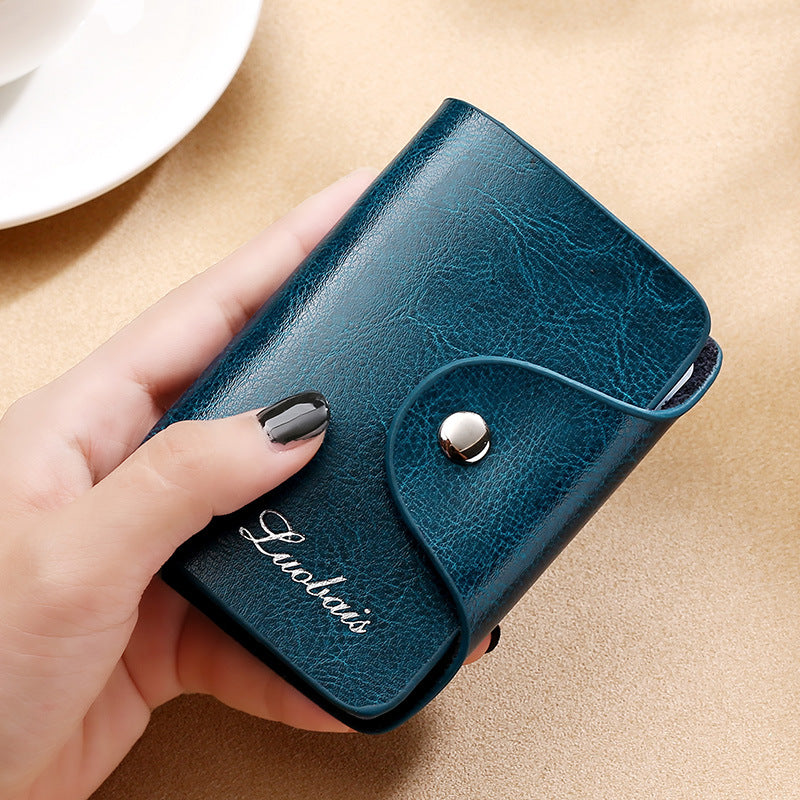 Card Bag Foreign Trade Cross-border New Men's And Women's Cowhide Oil Wax Genuine Leather Card Case Anti-degaussing Bank Bag Business Card Holder Storage