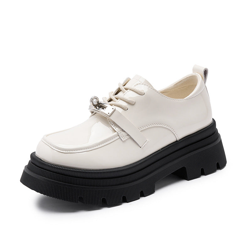 Loafers Women's 2024 New Lock Shoes With Shit On Shoes Leather Inner Height Mary Jane JK Uniform Shoes Comfortable