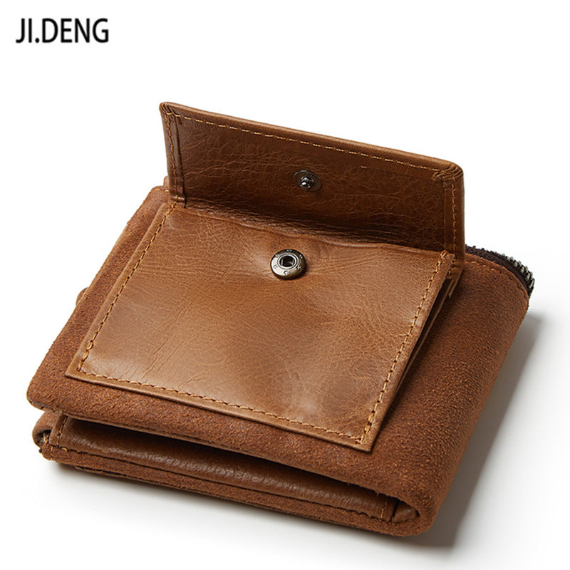 Factory Real Cowhide Men's Short Men's And Women's Wallet Fashion Casual Zipper Wallet Open Multi-function Change