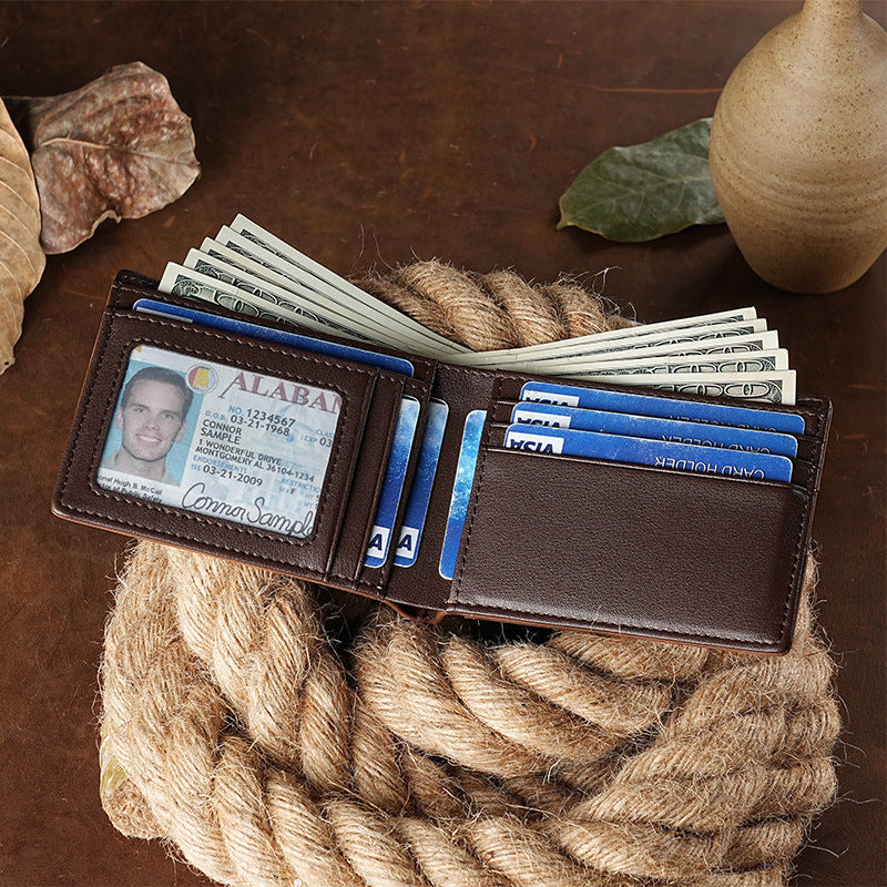 European And American Retro Crazy Horse Leather Wallet Men's Short Wallet RFID Anti-theft Brush Layer Cowhide Men's Wallet