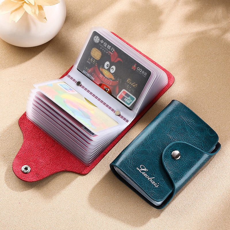 Card Bag Foreign Trade Cross-border New Men's And Women's Cowhide Oil Wax Genuine Leather Card Case Anti-degaussing Bank Bag Business Card Holder Storage