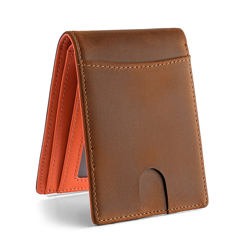 European And American Retro Crazy Horse Leather Wallet Men's Short Wallet RFID Anti-theft Brush Layer Cowhide Men's Wallet