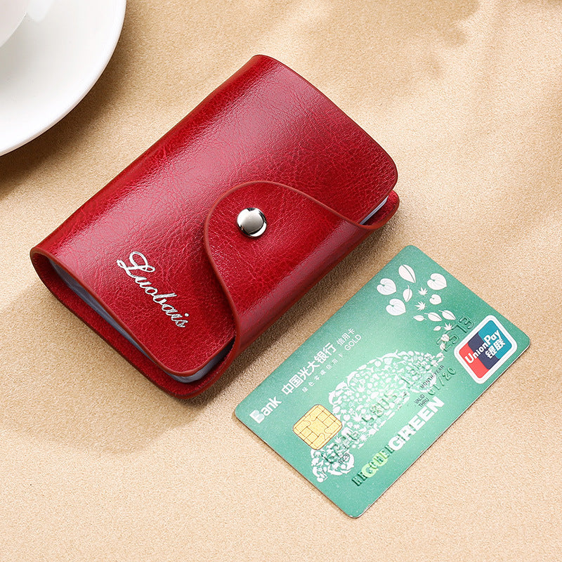 Card Bag Foreign Trade Cross-border New Men's And Women's Cowhide Oil Wax Genuine Leather Card Case Anti-degaussing Bank Bag Business Card Holder Storage