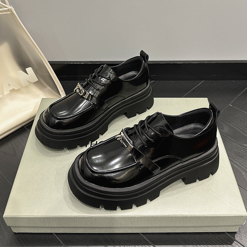 Loafers Women's 2024 New Lock Shoes With Shit On Shoes Leather Inner Height Mary Jane JK Uniform Shoes Comfortable