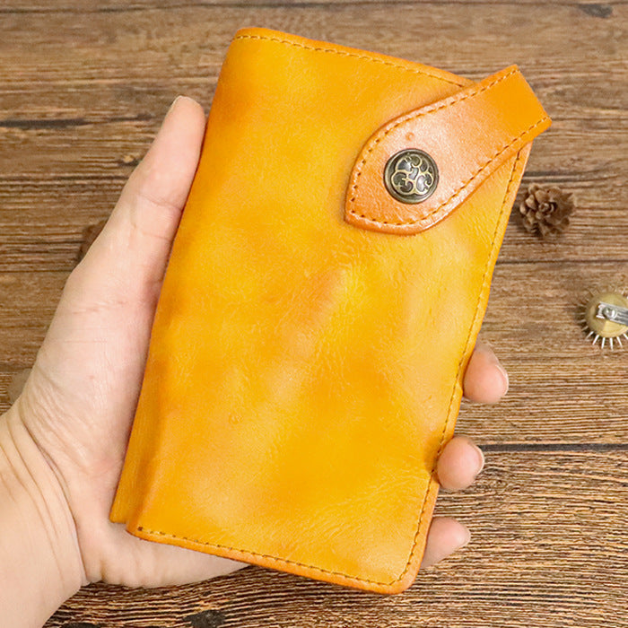 AliExpress Cross-border Wallet Supply Men's Long Wallet Handmade Crumple Vegetable Tanned Leather Wallet Japanese Card Bag Wallet