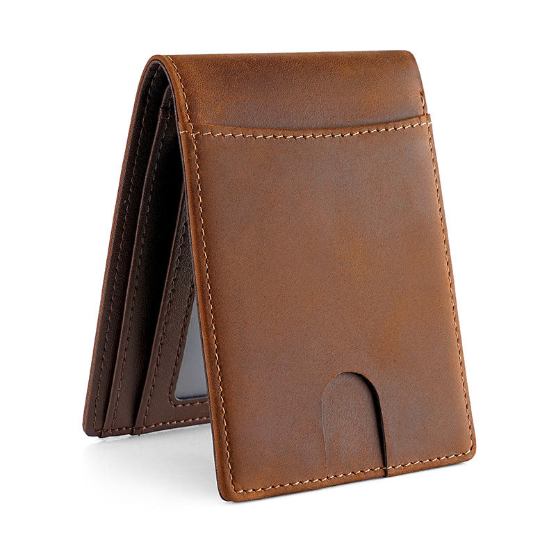 European And American Retro Crazy Horse Leather Wallet Men's Short Wallet RFID Anti-theft Brush Layer Cowhide Men's Wallet