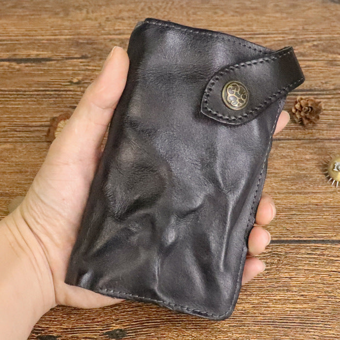 AliExpress Cross-border Wallet Supply Men's Long Wallet Handmade Crumple Vegetable Tanned Leather Wallet Japanese Card Bag Wallet