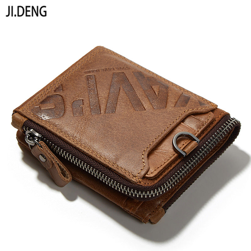 Factory Real Cowhide Men's Short Men's And Women's Wallet Fashion Casual Zipper Wallet Open Multi-function Change